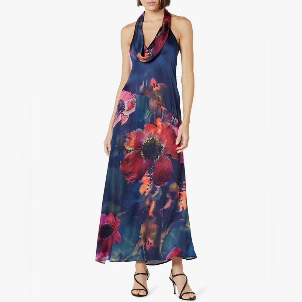 The Drop Floral Cowl Neck Maxi Dress Blue Red Size XS NWT